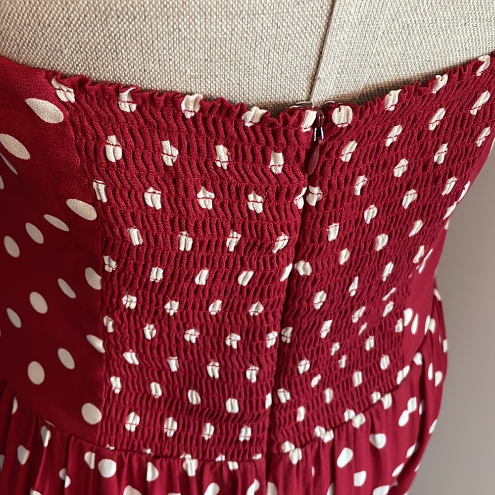 Reformation Strapless Raspberry Polka Dot Midi Dress - Picture 4 of 8